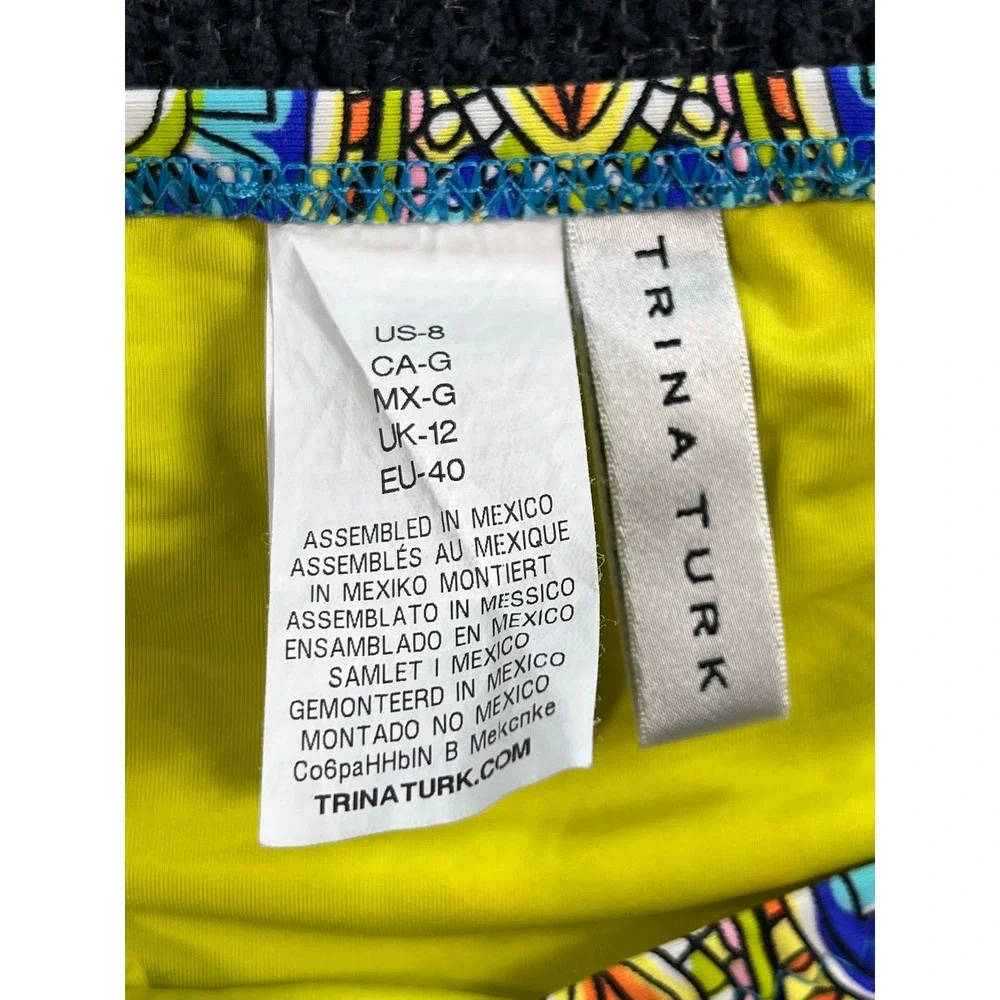 Trina Turk Womens Turquoise Yellow Paisley Tankini Swimsuit Set Size 8